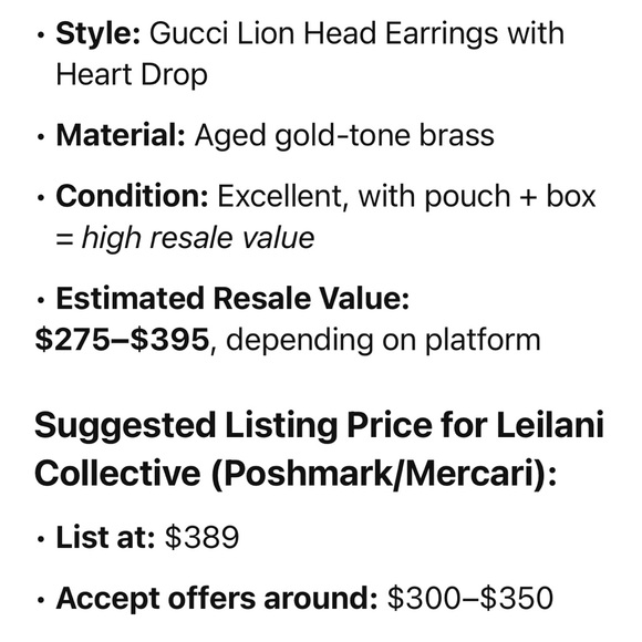 🌺AUTHENTICATED Vintage Gucci Lion Head & Heart Dangle Earrings – With Box & Bag - Picture 13 of 14